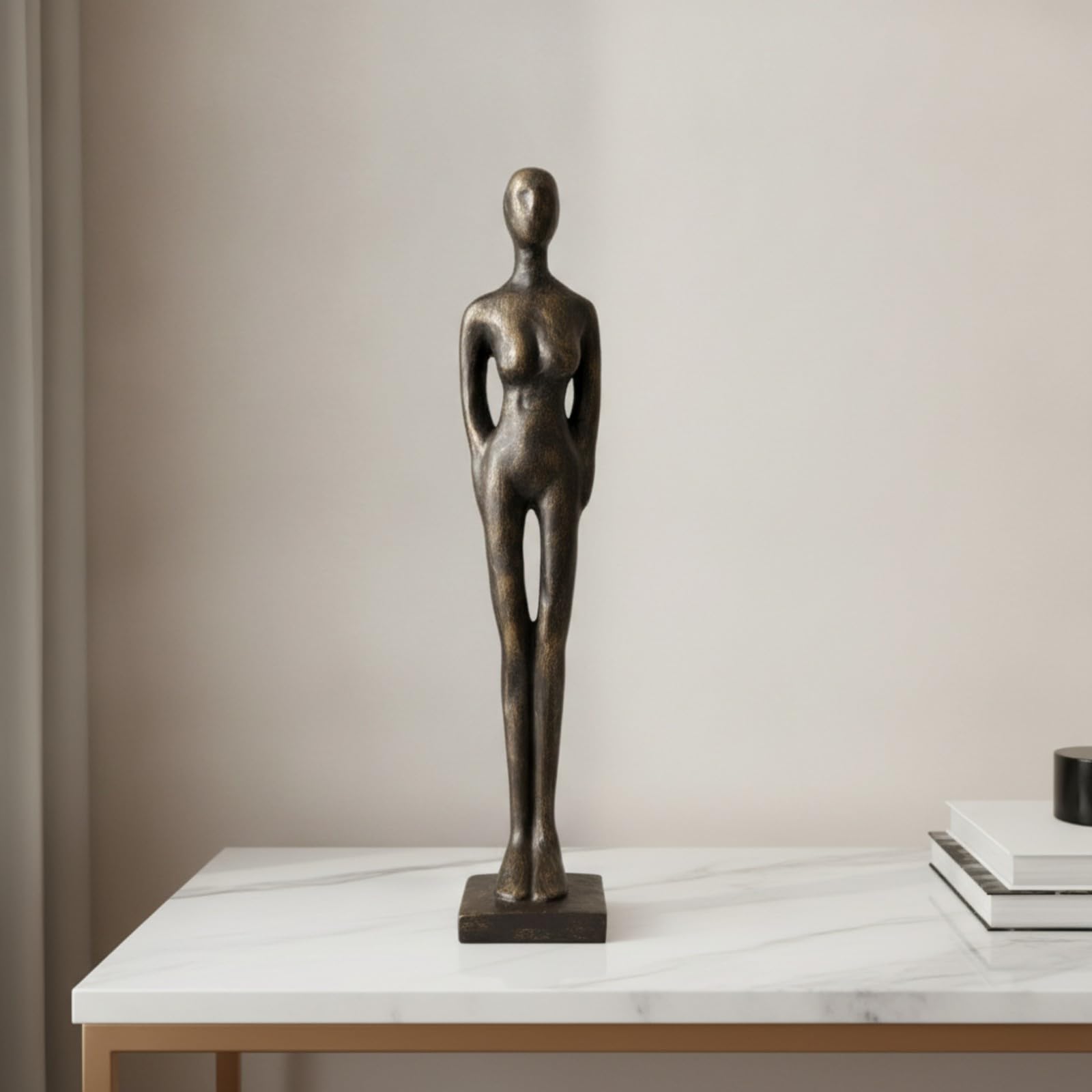 Qianly Escultura Figura Humana Minimalista | Artística, Escultura con Base Rectangular, para Oficina, Plateado, 39CM