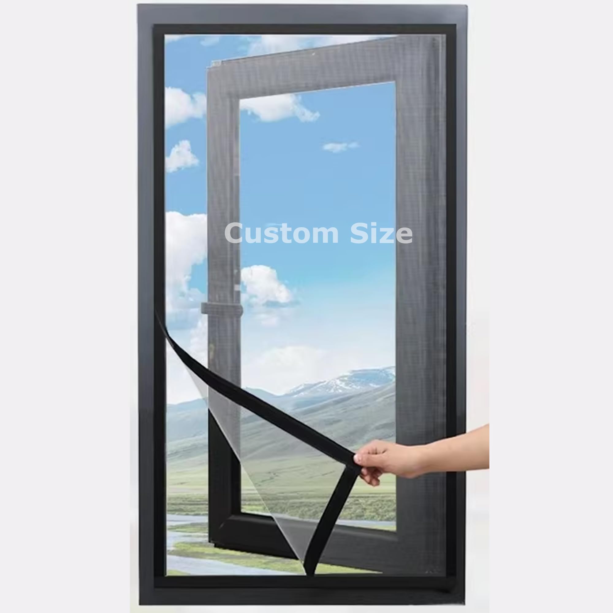 Xxiudee White/Black Custom Size Window Fly Screen, Window Screen Mesh With Double Zip Opening, Self-Adhesive Anti Insect Mosquito Netting, Cat Safety Guard Mesh Protection Net