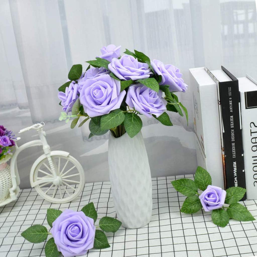 Higfra 25 rosas artificiales de espuma de aspecto real con tallos para ramos de boda, centros de mesa de despedida de soltera, arreglos de mesa de fiesta para el día de la madre