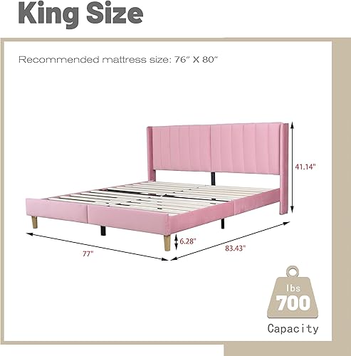 Miniatura 83 de AGARTT Base de cama tapizada tamaño individual con cabecero y estribo, soporte de listones de madera, no necesita somier, fácil montaje, terciopelo