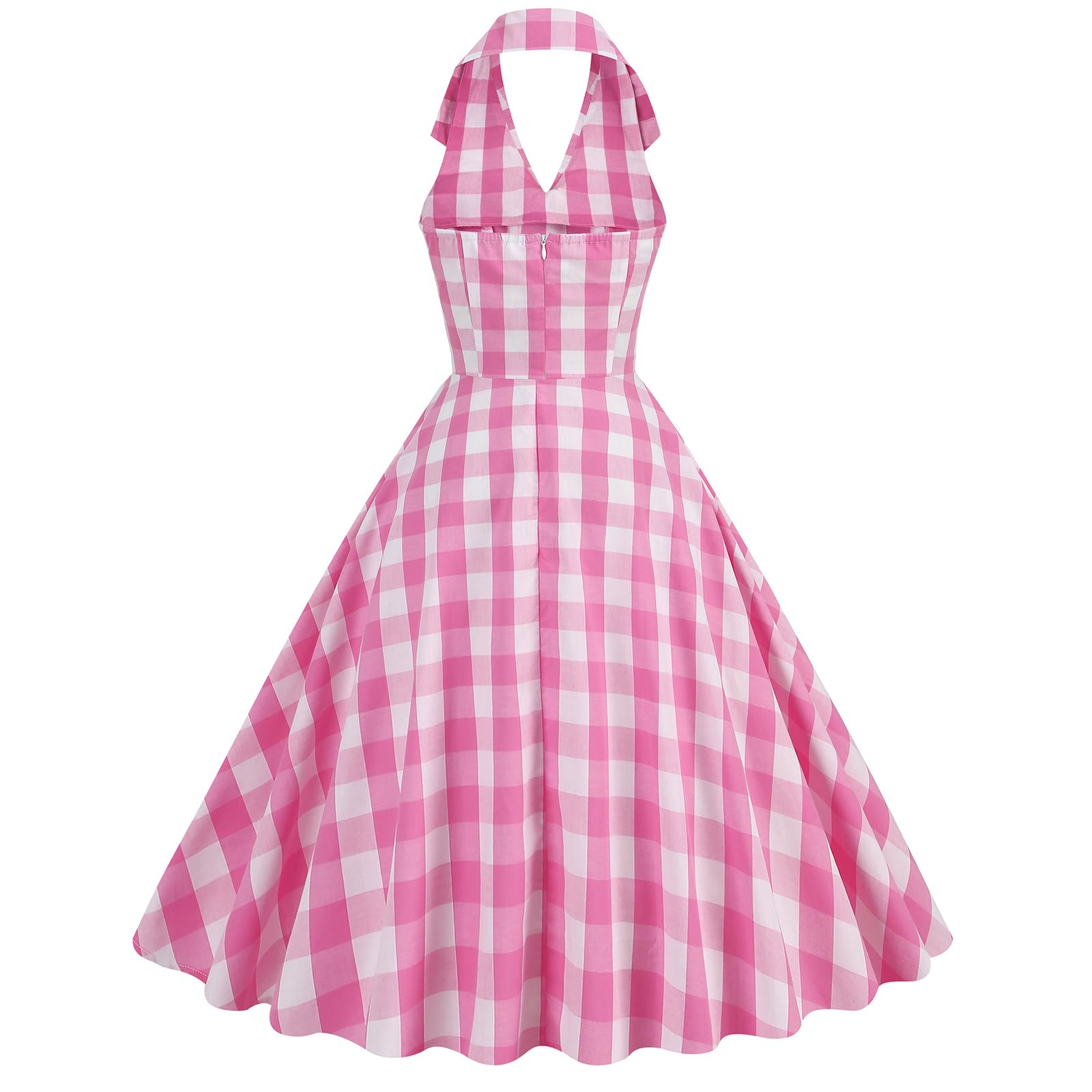 CFWSHJ Damska sukienka w kratę z lat 50. XX w. Vintage Retro z lat 50. Huśtawka bez rękawów Rockabilly sukienka koktajlowa