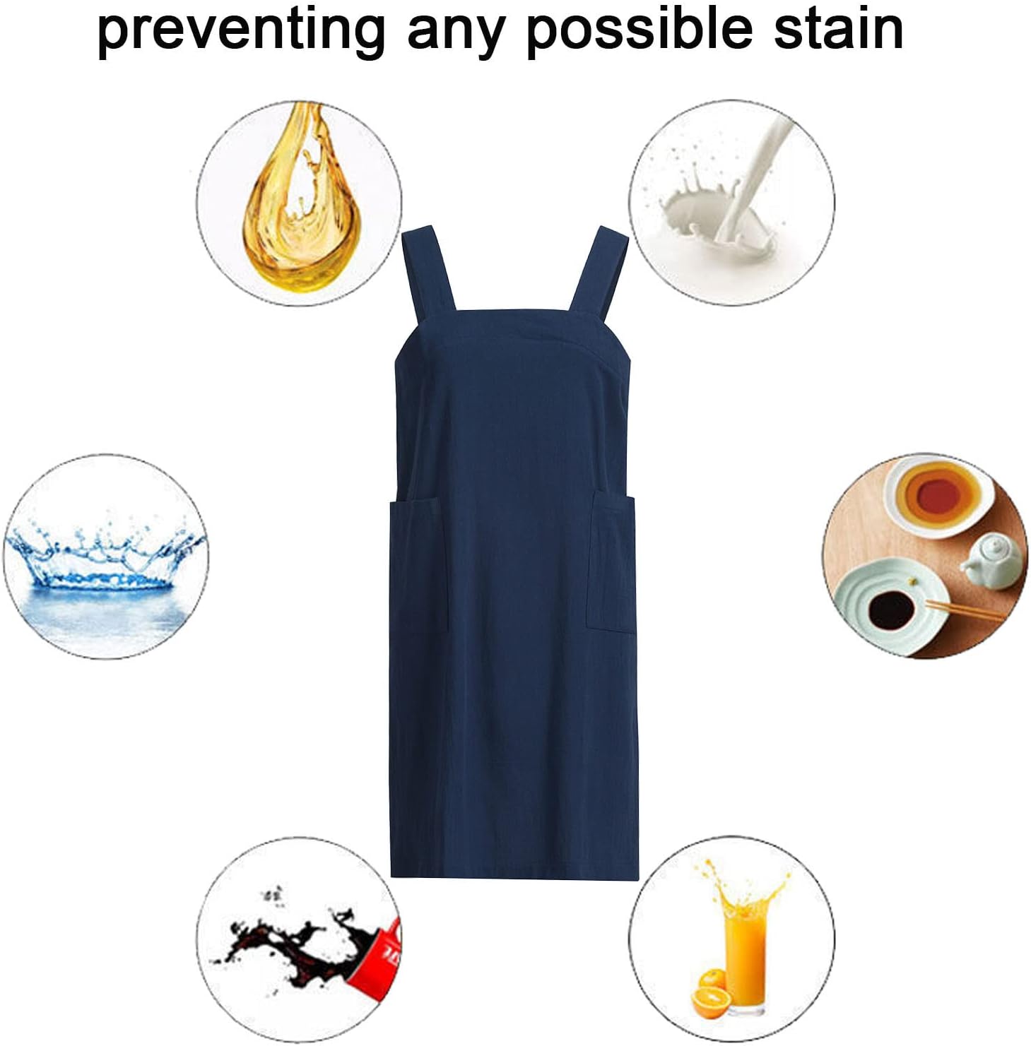 ZQFFB Pinafore Cross Back Apron for Women with Pockets Japanese Smock for Work Gardening Cooking Painting Baking - Image 5