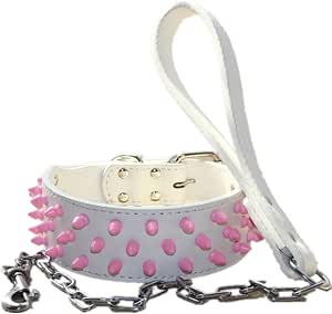 Haoyueer Spiked Hundehalsband Aus Echtleder – Verstellbar, Mit Nieten, Größe L (37–47 Cm), Lila