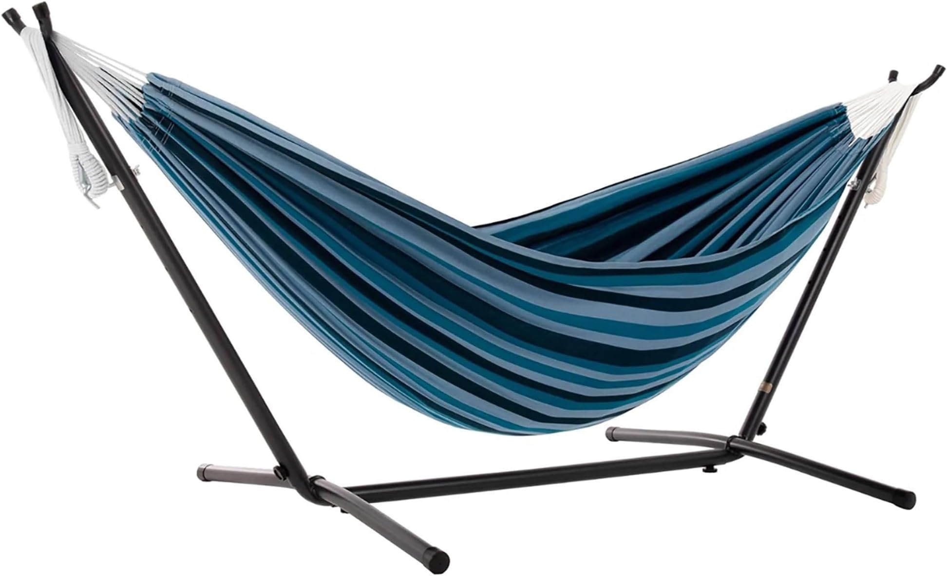 Vivere C9MESH-40 Blue/Orange Mesh Double Hammock with Space Saving Steel Stand