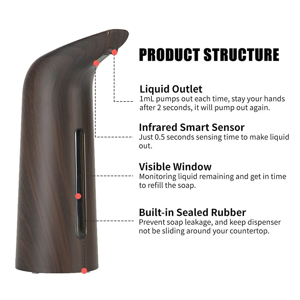 Distributeur automatique à piles sans contact avec capteur infrarouge pour lavage des mains, restaurant, bar, salle de bain, couleur bois foncé