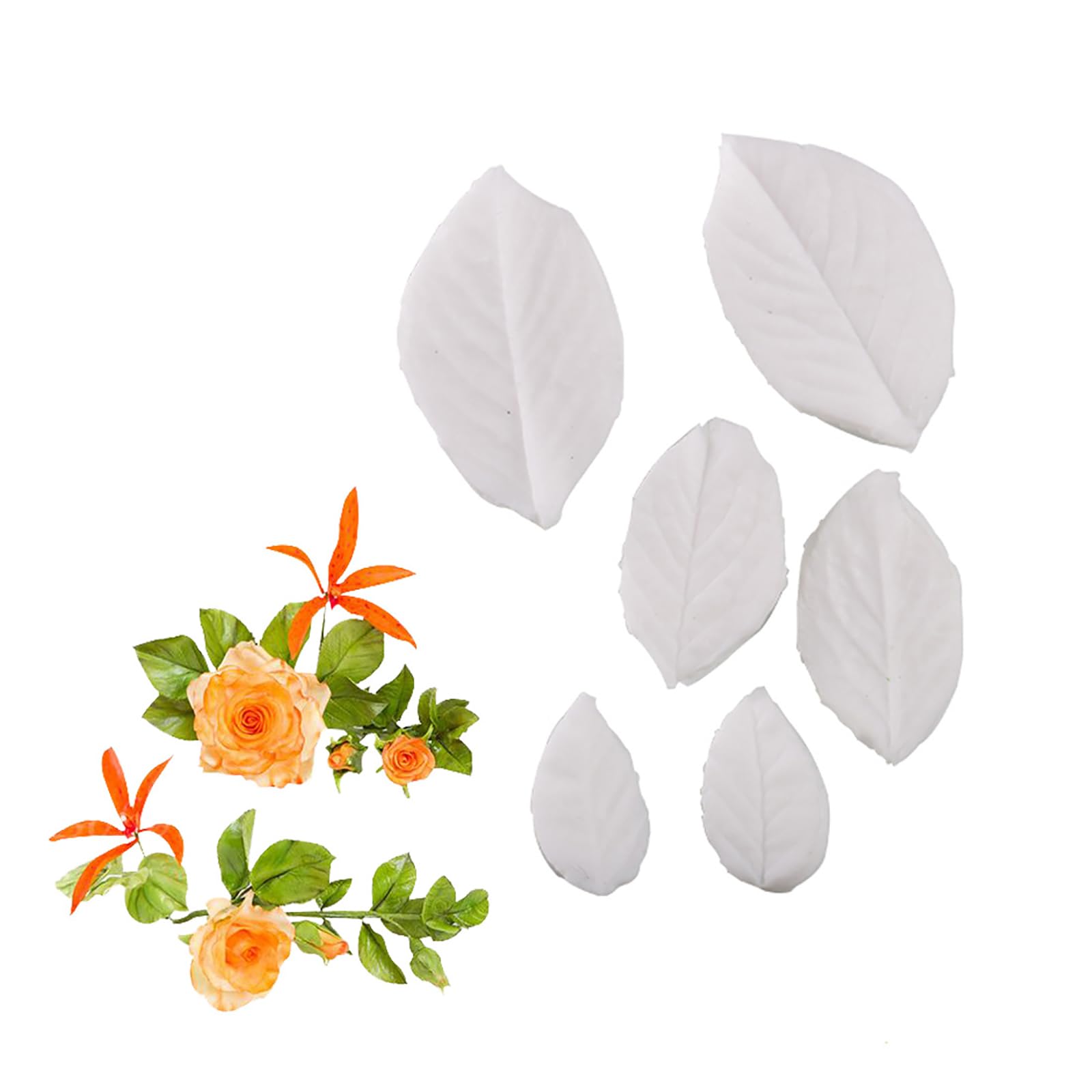 6 Pieces Silicone Rose Flower Leaves Veiner Cake Fondant Embosser Mold Sugarcraft Decorating, Chocolate Baking Mould Tool Clay Craft Gum Pastry Cupcake Topper Decor Molds
