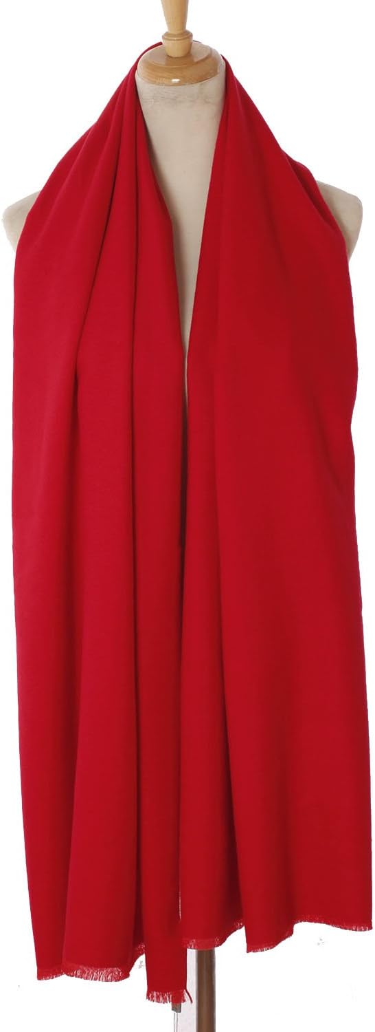 DGFA INC Unisex Cashmere Feel Soft Stole Vivid Solid Pure Color Scarf with Fringe (Red)