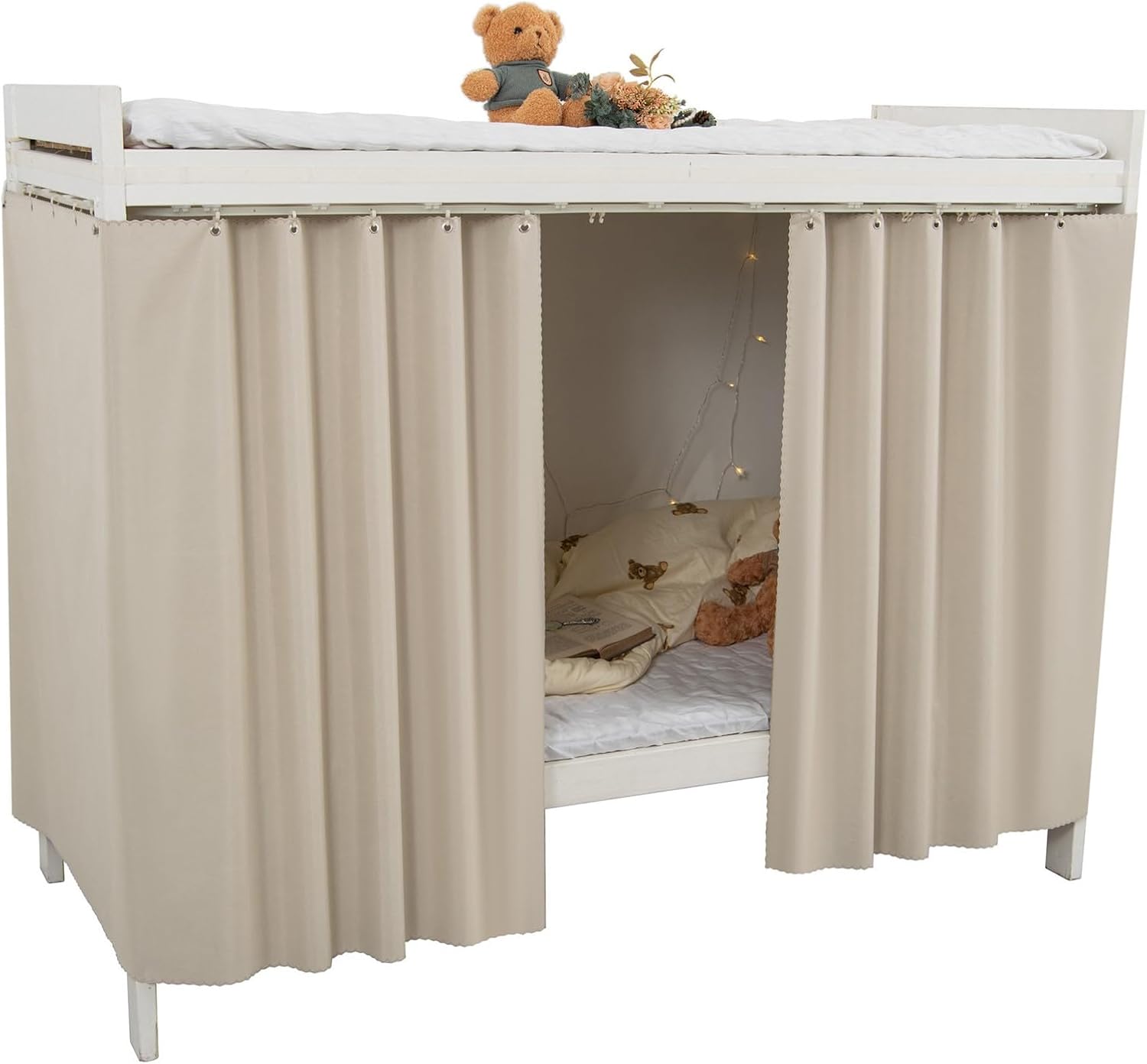 Heavy-Duty Blackout Bottom Bunk Bed Curtains Privacy Canopy Twin Size for Home Dorm, 2 Panels, Beige