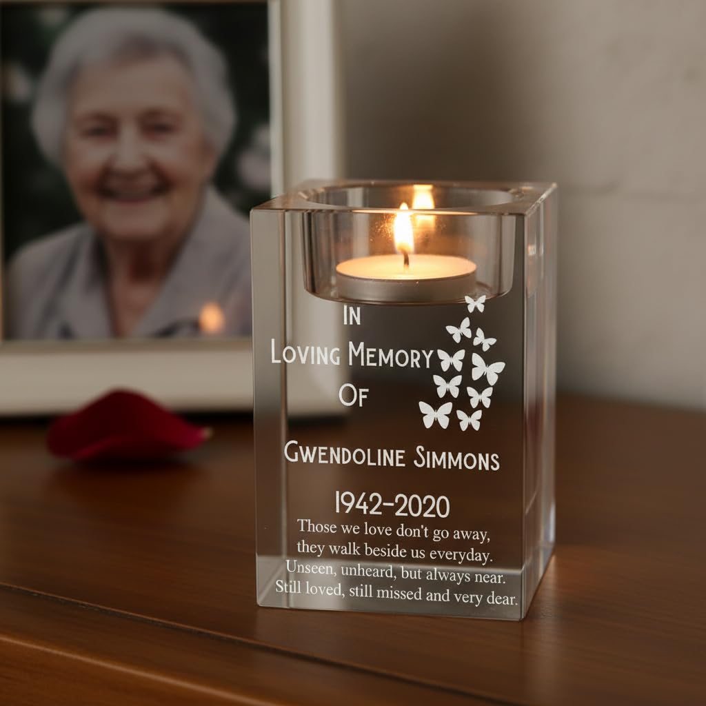 Personalised Memorial Tea Light Holder Crystal Glass Remembrance Gift