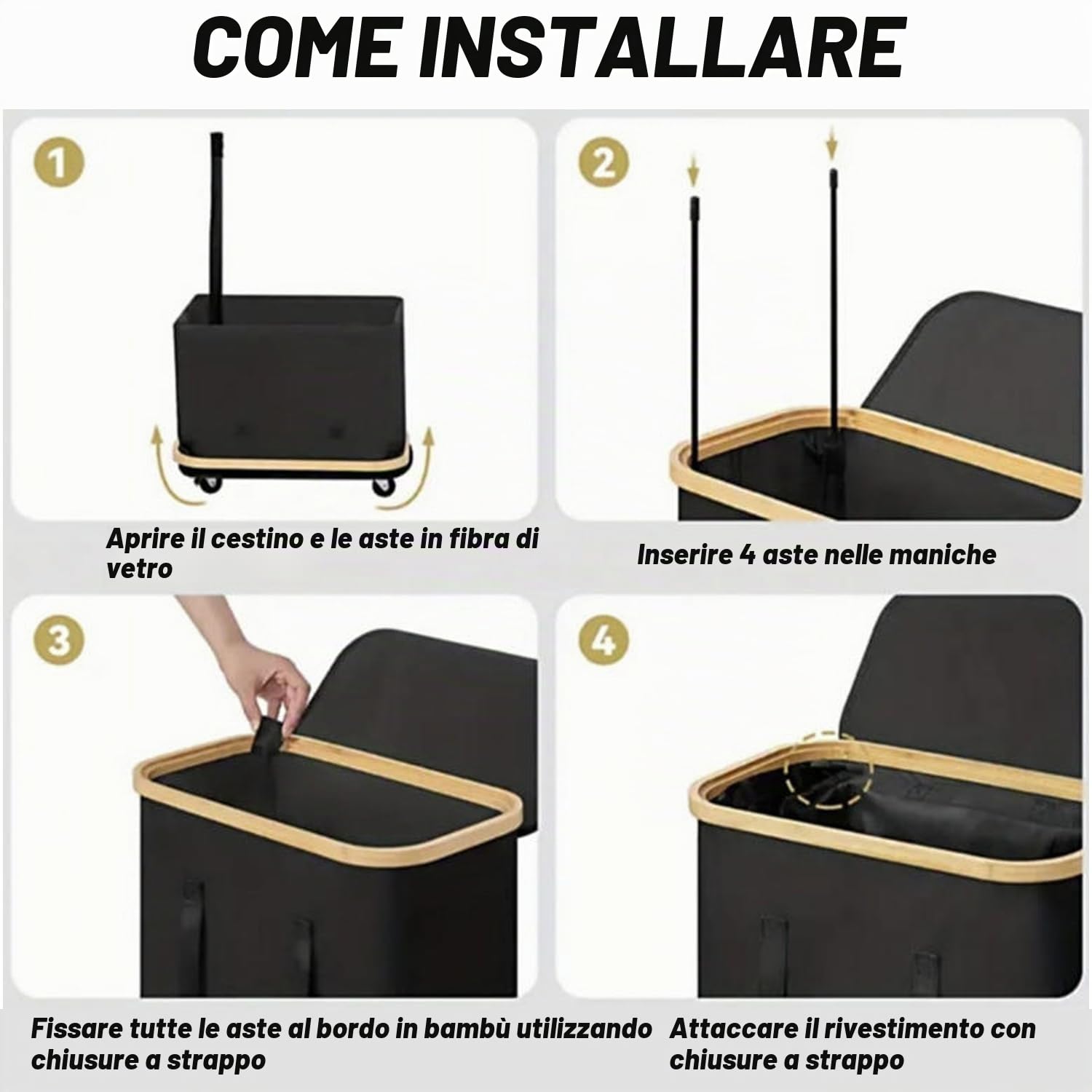 Cesto Portabiancheria con Coperchio,Cesto Biancheria Sporca con Ruote,Cesta per il Bucato Pieghevole e Borsa Rimovibile per Camera da Letto,Bagno,Lavanderia