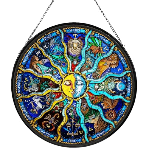 Attrape-soleil lune vitrail constellation suspension murale cadeau Noël