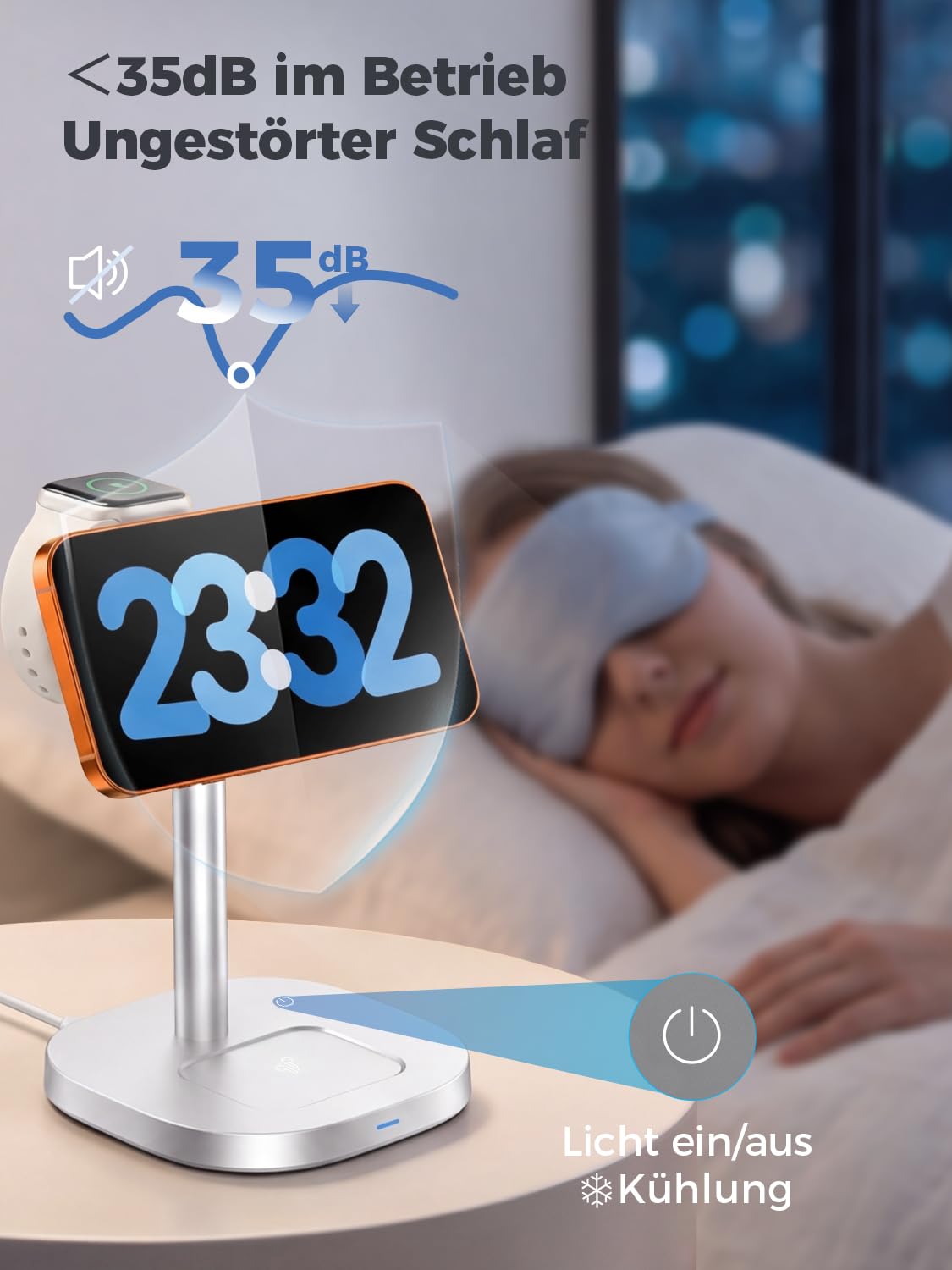 Qi2.2-25W MagSafe Ladestation, 3-in-1 kühlung tischladestation für iPhone | ladestation Apple Watch und iPhone, Wireless Charger für iPhone 17/Air, Airpods,induktive ladestation Samsung S26/S25