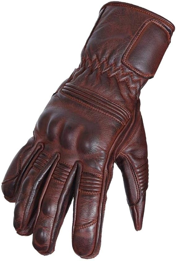 Premium Leather Motorcycle Gloves Comfortable Riding Protection, Full Gauntlet (Large)