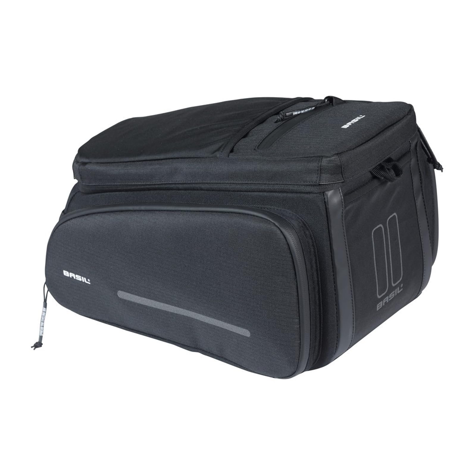 Basil Move Pannier Rack Bag - 10-26L, Black, Water-Repellent, Made of Recycled Polyester, Compatible with MIK & Racktime Adapter Plates, Ideal for Commuting and Shopping