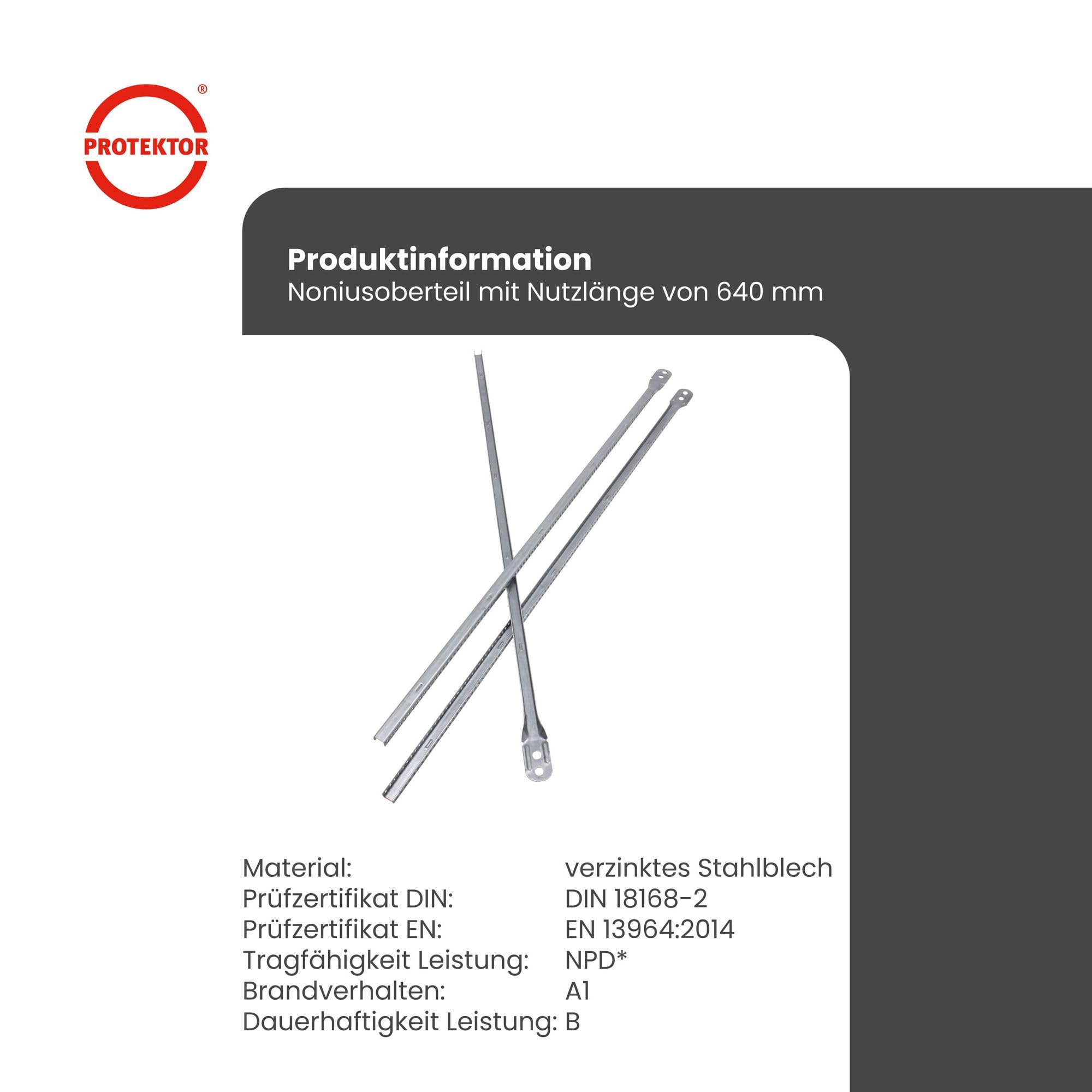 PROTEKTOR Nonius Abhänger Oberteil Trockenbau 100 Stück, 640mm Silber Zubehör Trockenbau, Made in Germany