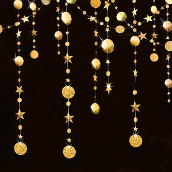 78.7 Feet Metallic Gold Twinkle Little Star Party Garlands Kit Star and Circle Dot Garland Party Decoration Matt Gross Big Paper Circle Garland Bunting Banner Decorations