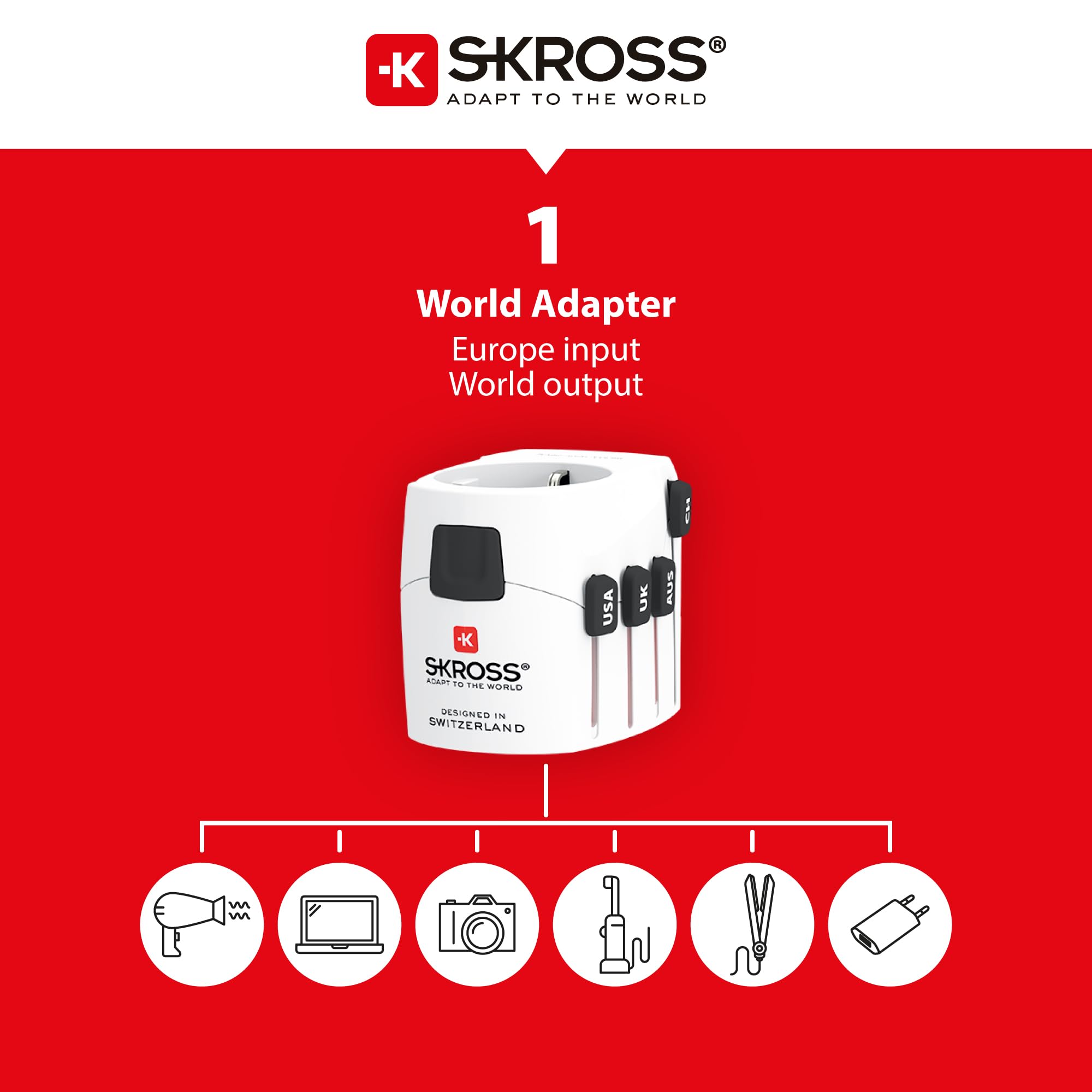 Adaptateur Voyage Universel SKROSS Pro Light - Schuko Vers 120 Pays - 1575W Max