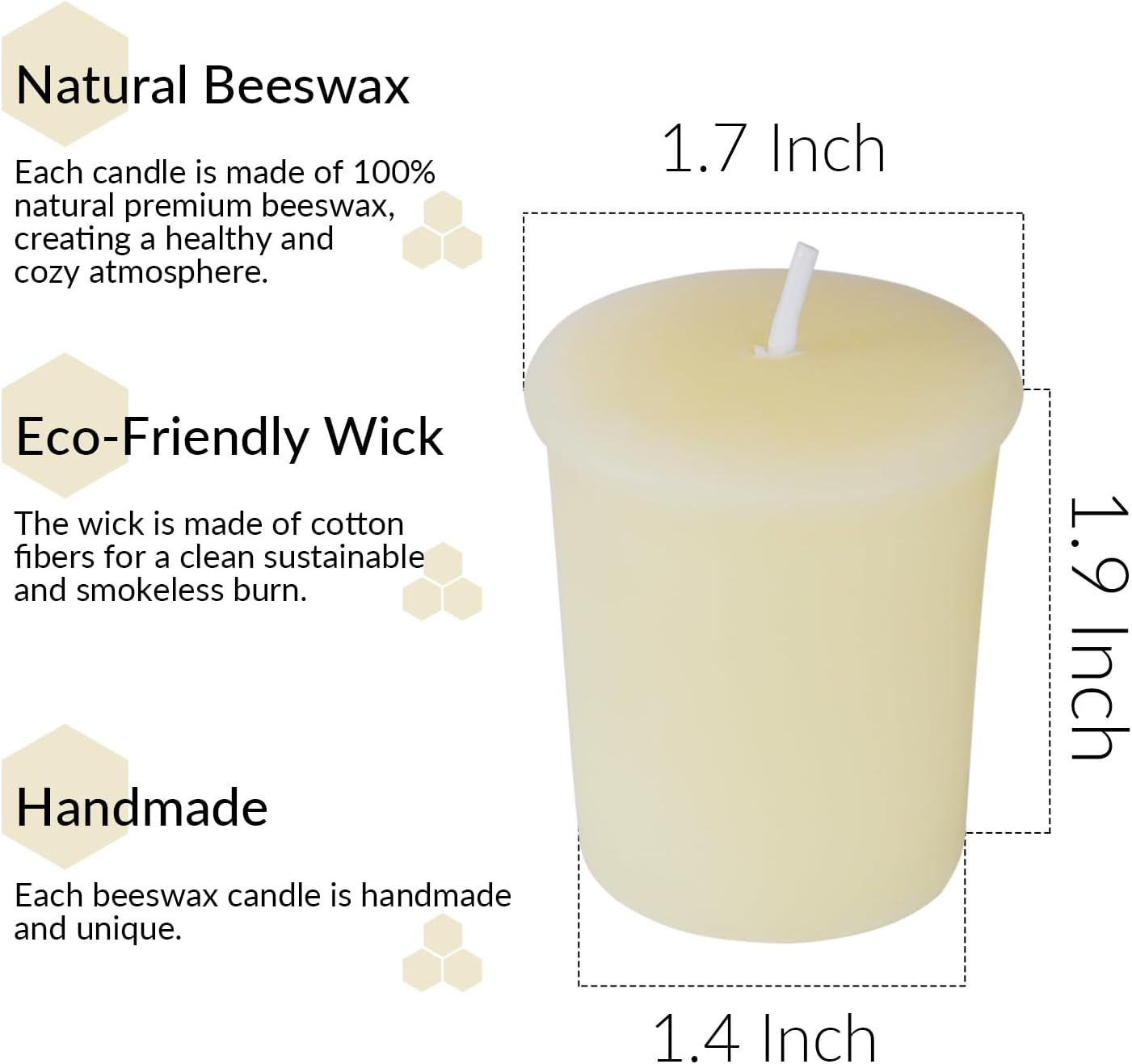TELOSMA Natural Beeswax Votive Candles in Bulk - Small Beeswax Candle - Non Scent Votive Candle -Pack of 24 - Cream White
