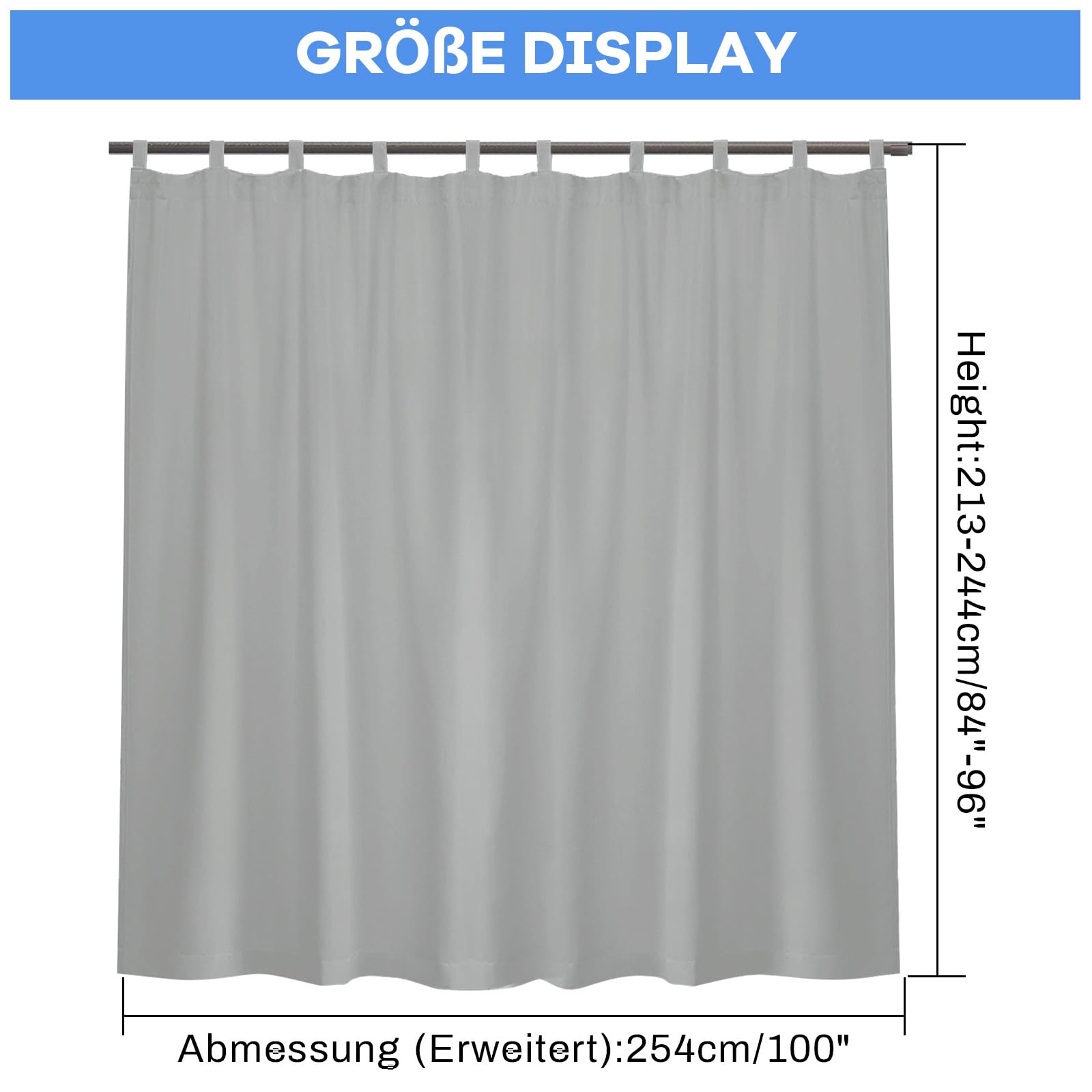 Lapalife Outdoor Vorhänge Wasserdicht,254x214cm Extra Breit Grau Outdoor Vorhang Sichtschutz Schutz für Balkon Terrasse Pergola Gartenlaube Veranda 1 Stück