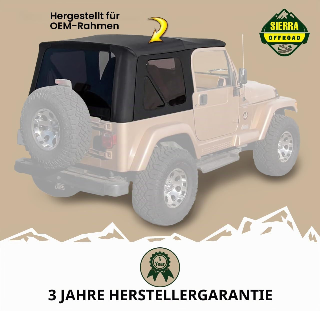 Sierra Offroad Factory Style Soft Top mit getönten Fenstern, ohne obere Türen, kompatibel mit Jeep Wrangler TJ 1997-2006 (Denim Black)