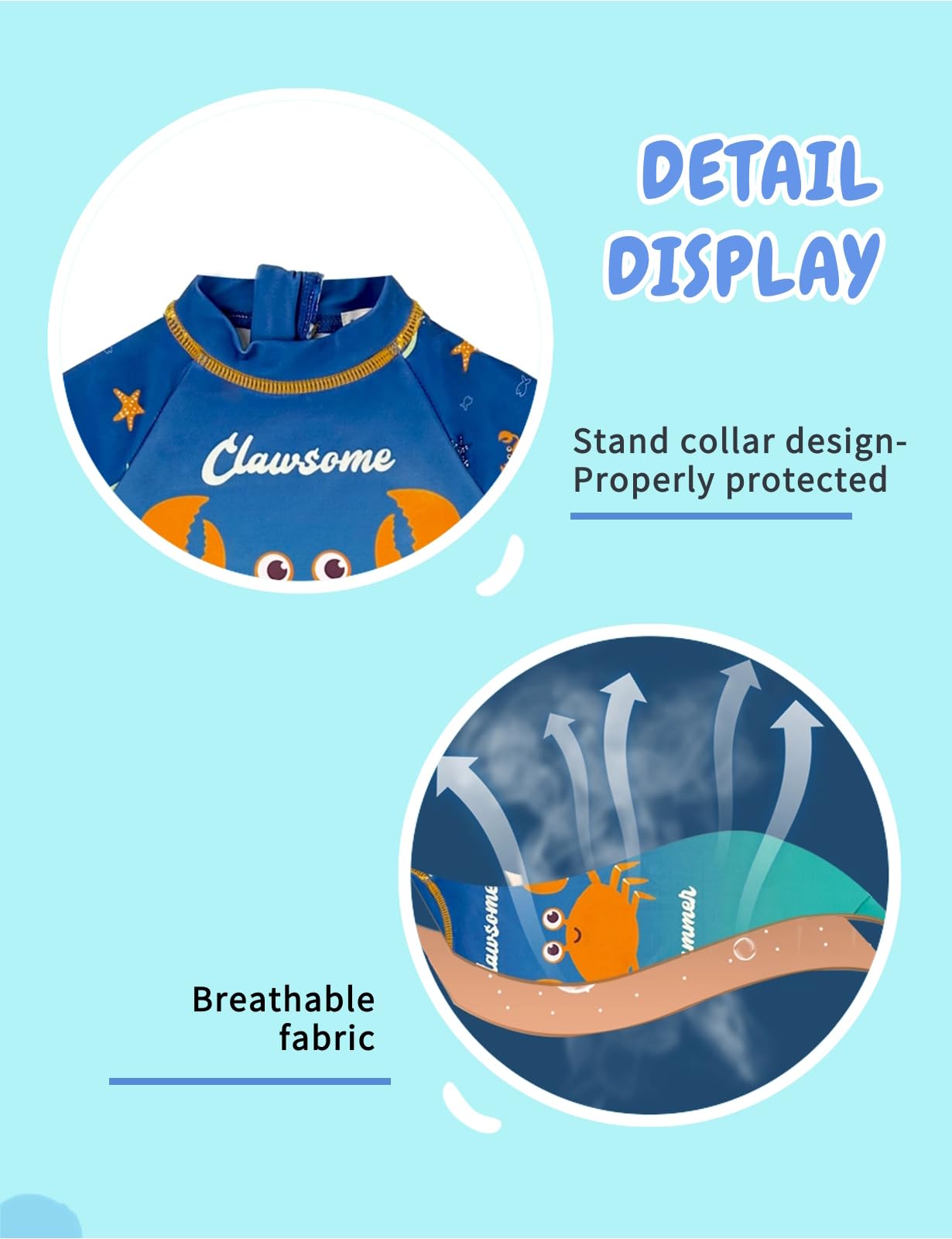 weVSwe Baby Toddler Boy Swimsuit Long Sleeve Baby Swimwear UPF 50+ Sun Protection Rash Guard Swimming Costume with Crotch Zipper 0-3 Years — view 44