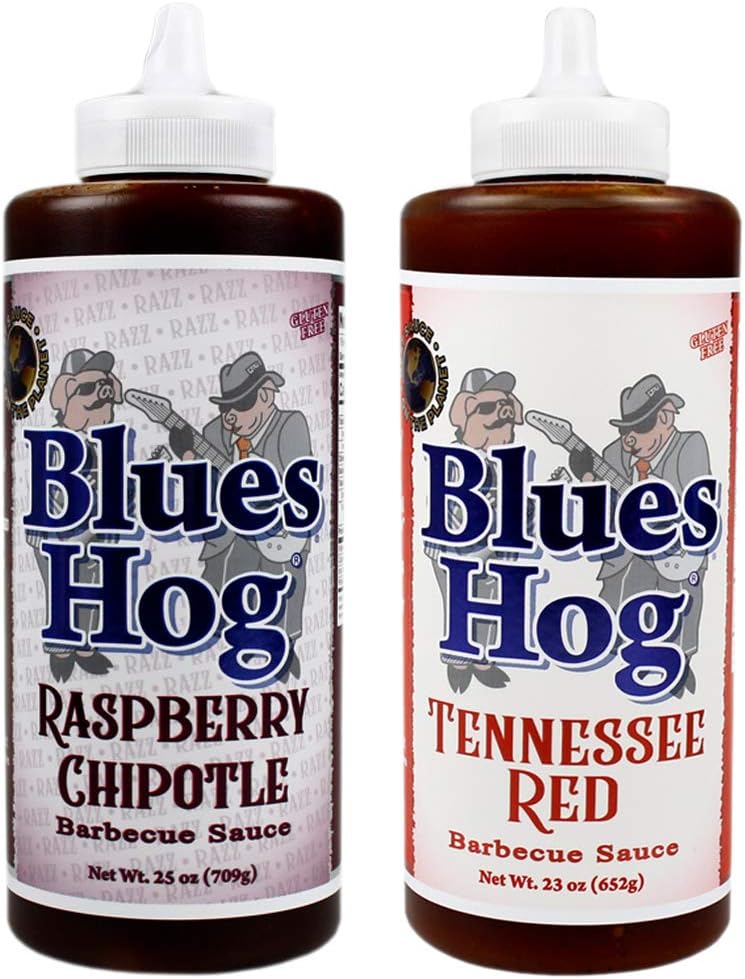 Blues Hog Raspberry Chipotle 25 Oz and Tennessee Red 23 Oz Sauce Bottle 2 Pack