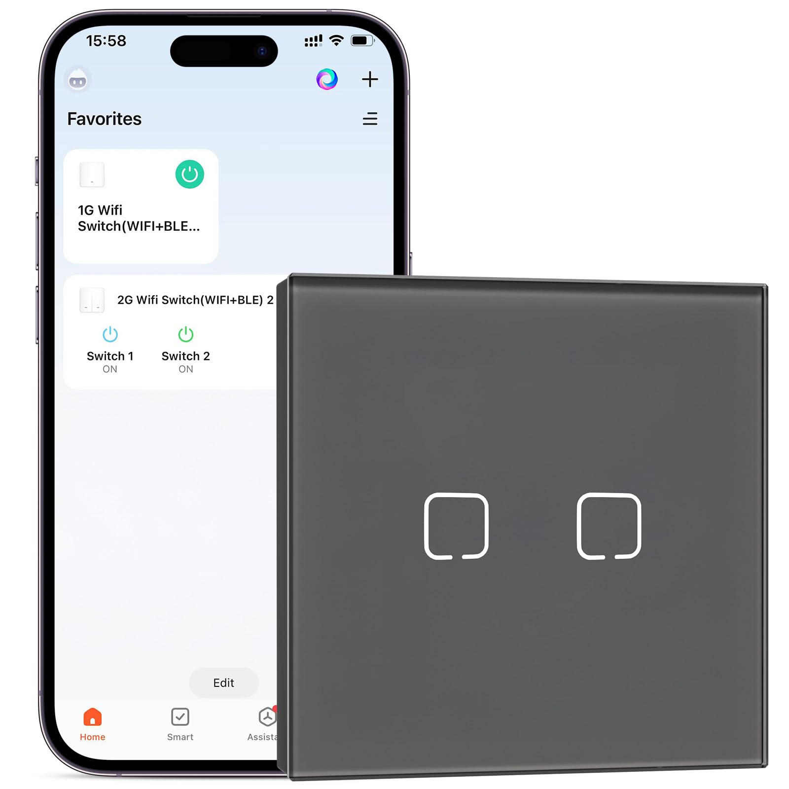 BSEEDLIFE Smart WiFi Light Switch,Intelligent Touch Wall Switch for Smart Home,Compatible with Alexa,Google Home(Via Tuya/Smart Life App),86 * 86mm 2 Gang,Grey(Neutral Wire Required)