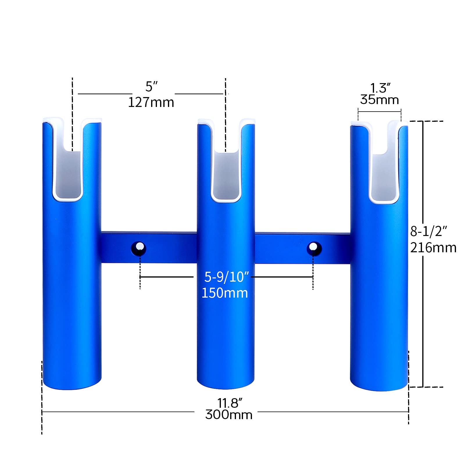 Blue Aluminium Fishing Rod Holder, Wall-Mounted 3 Tubes, Holds 3 Rods