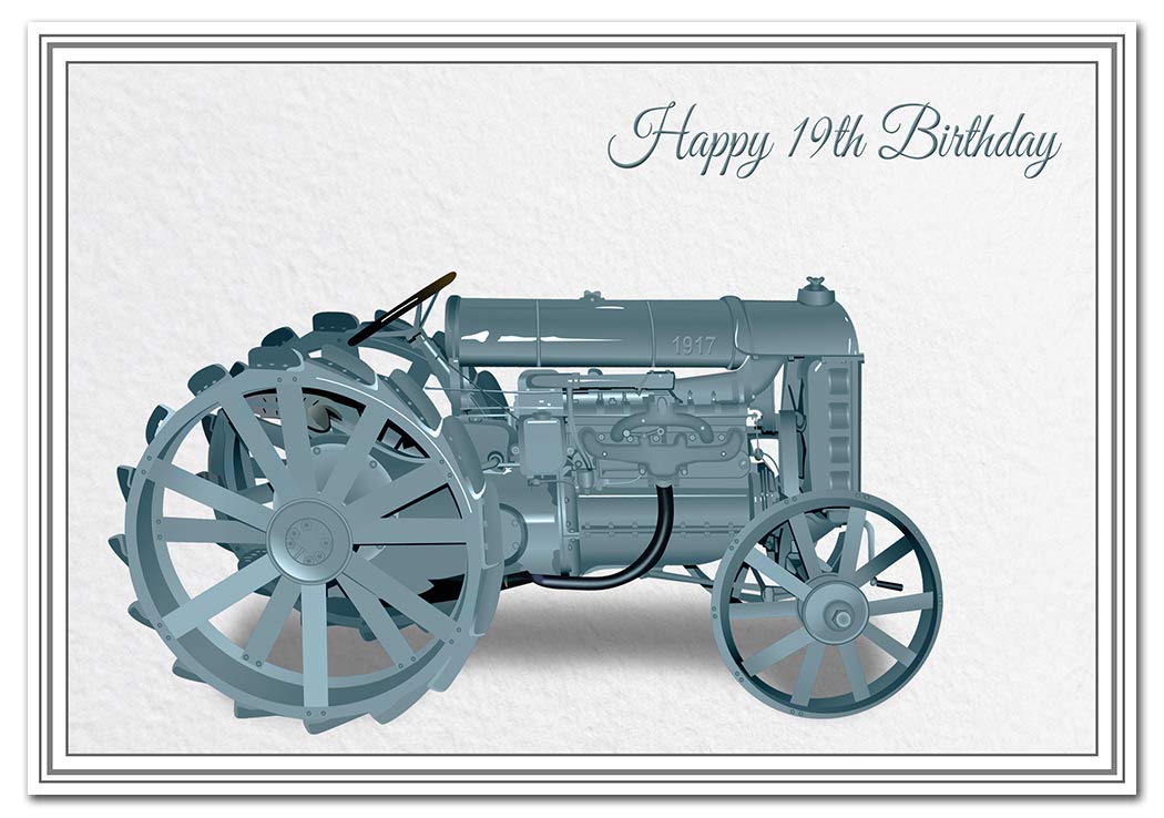 Birthday Card for 19th Birthday - Tractor Design - Special Farm Farming Farmers Greeting - Happy Best Wishes - Cool Unique Vector Art - Blank Inside - Unusual 1917 American Model F - Made in UK