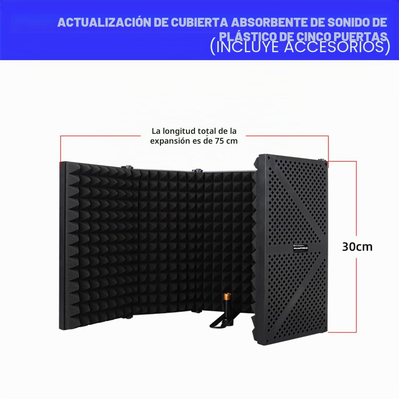 Micrófono Parabrisas Aislamiento Protección Acústica, micrófono absorbente con capa de espuma absorbente acústicamente Microphone Isolation Shield (5 puerta)