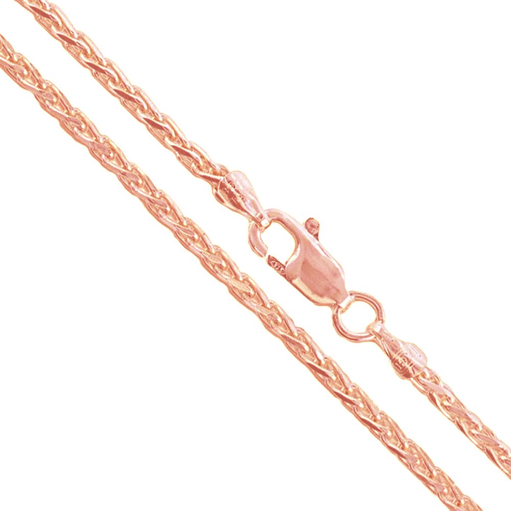 22k Rose Gold Plated Sterling Silver Diamond-Cut Wheat Chain 2mm Solid 925 Unique Spiga Necklace