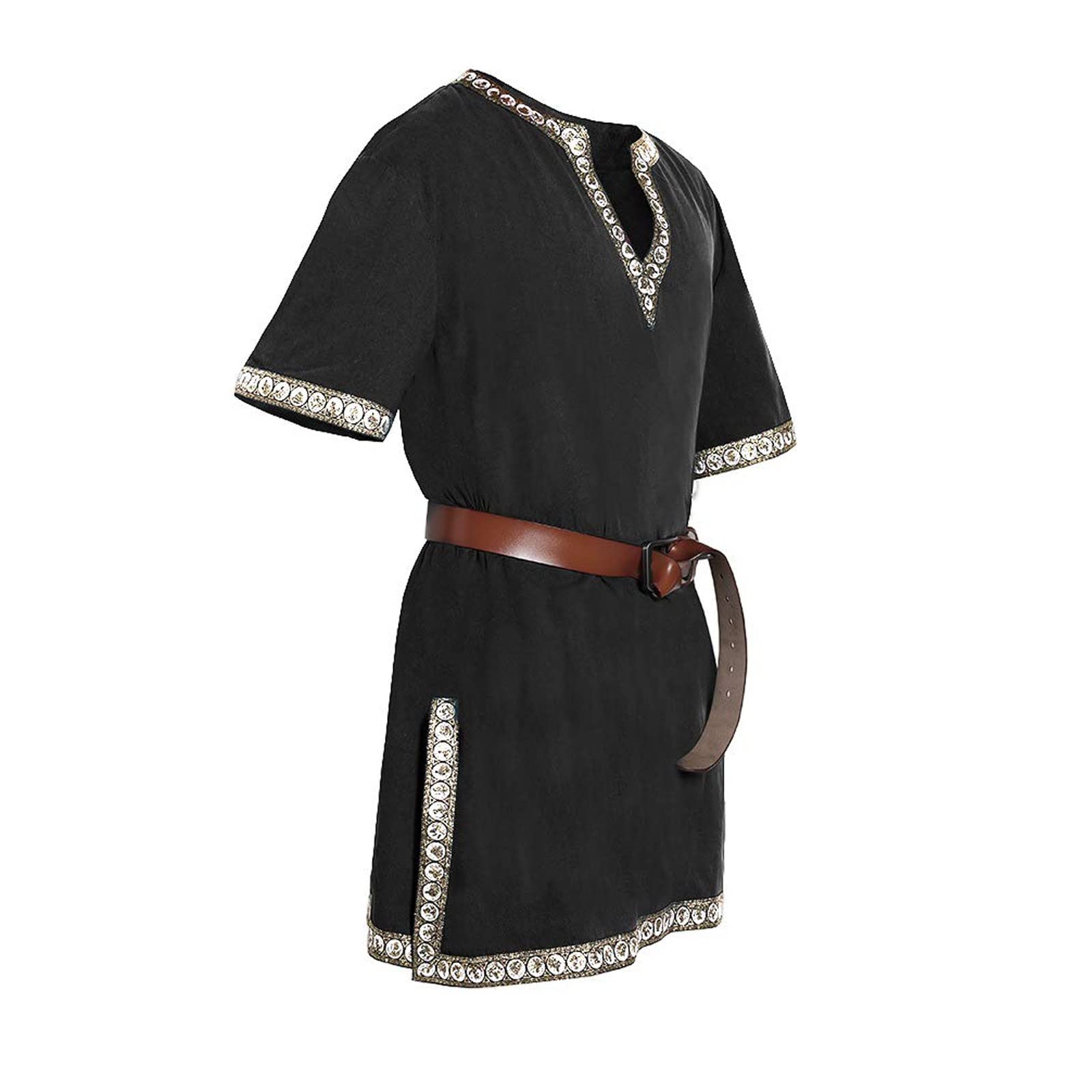 Duohropke Viking Shirt Men's Linen 6XL Medieval Shirt Short Sleeve Viking Tunic 4XL Long Medieval Tunic Short Sleeve Summer Tunic Medieval Costume, black, M — image 1