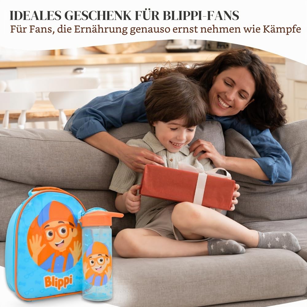 HOX 94833 Blippi Set Kinder Lunchtasche und Wasserflasche mit aufklappbarem Trinkhalm, Polyester
