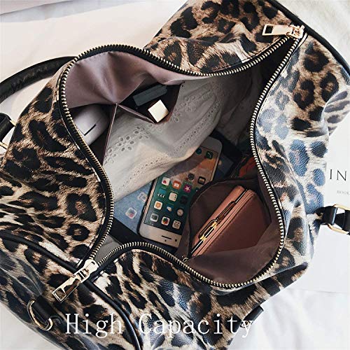 QUARKERA Leopard Leather Weekender Travel Bag for Women Girls Cheetah Animal Print Duffle Overnight Tote Shoulder Bags (Medium)