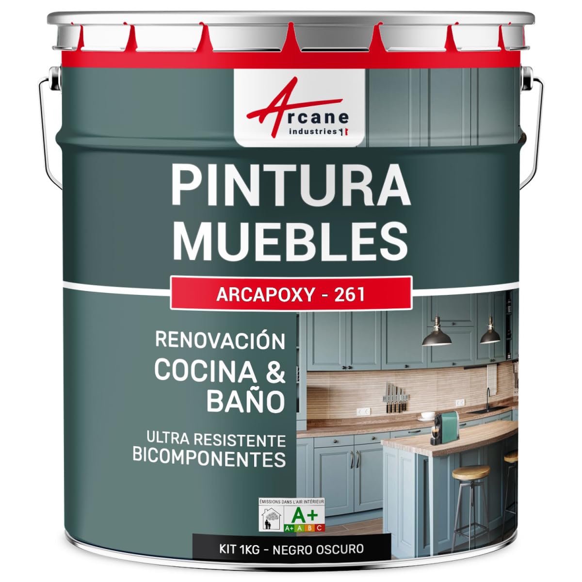 Pintura para muebles de cocina, encimera y baño - ARCAPOXY - 261-​1 kg (hasta 12 m² en 2 capas) Negro intenso RAL 9005 - ARCANE INDUSTRIES