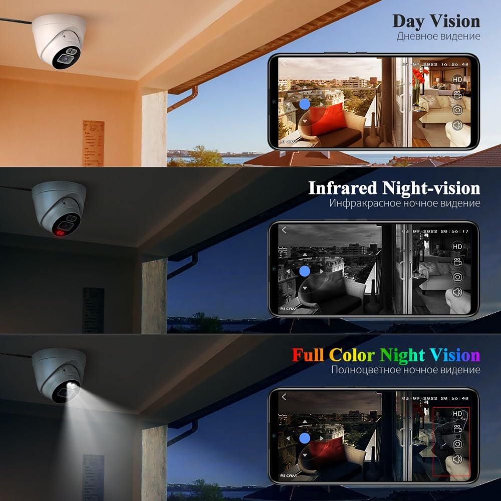 Kamera Monitorująca 5MP 8CH POE NVR AI Wykrywanie Twarzy Kopuła Kryty Dwukierunkowy Rejestrator DźwiękuColor Night Security System łAtwa W Instalacji(2T,8CH NVR 4 Cameras)