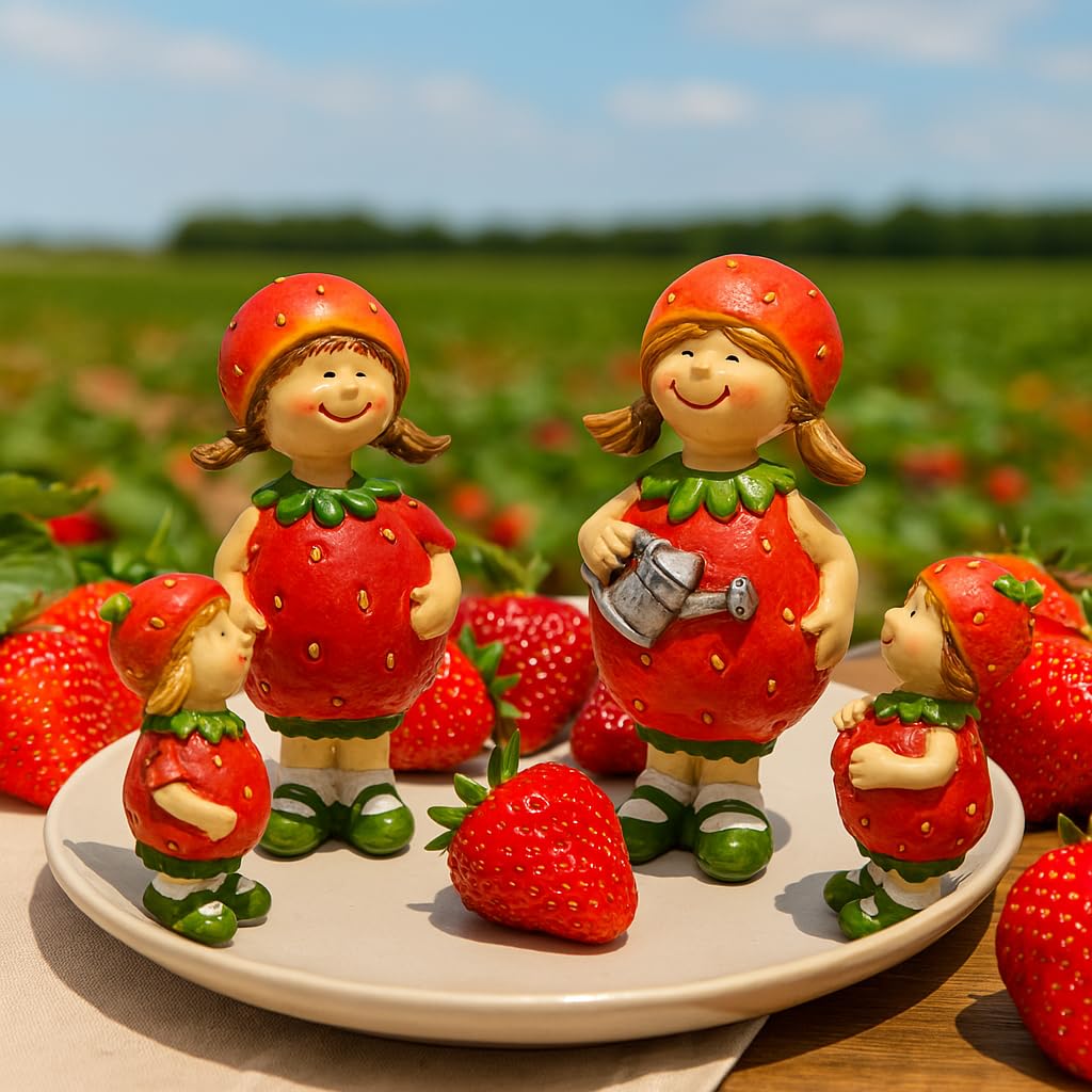 Dekohelden24 Decoratieve figuur/aardbeienkinderen zittend