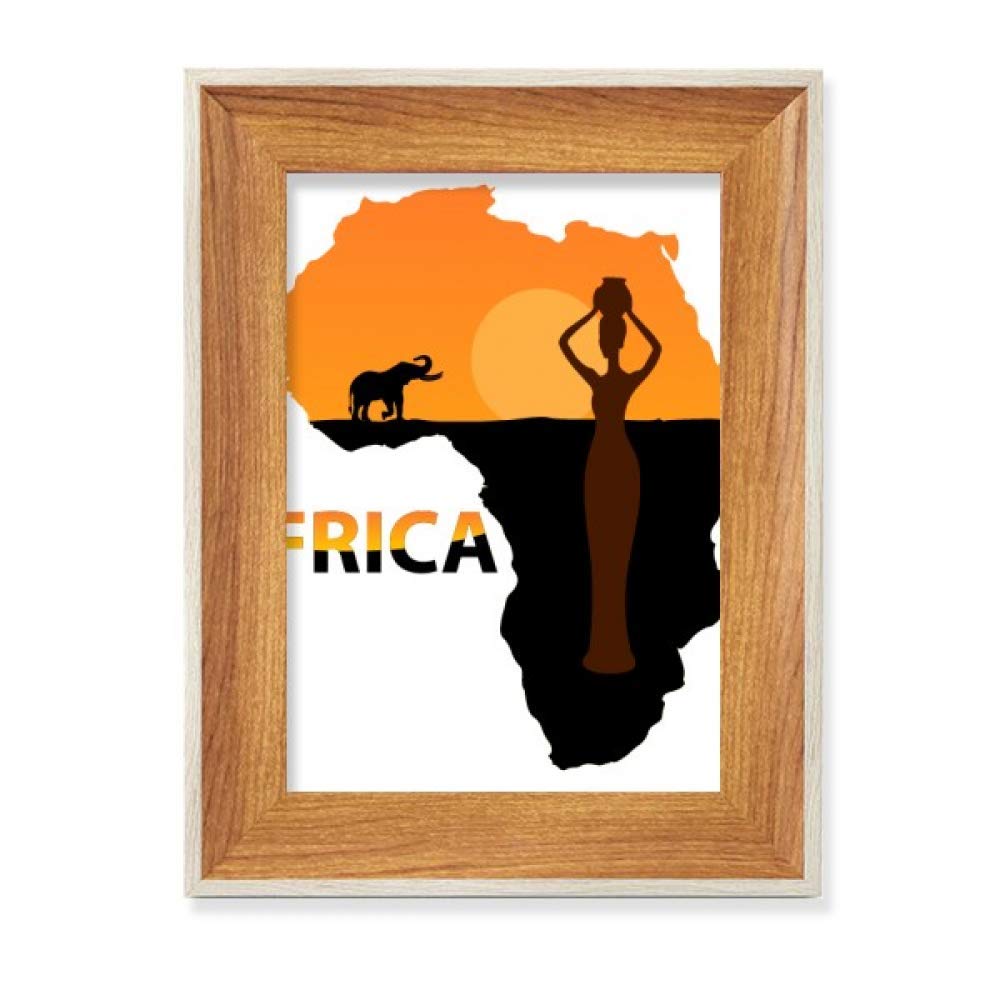 Cadre de Photo en Bois Bureau Tableau Art Peinture Éléphants d'Afrique Savane