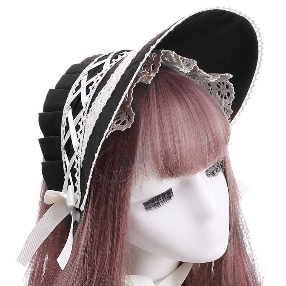 Haowul Girls Black Tea Party Sun Hat Victorian Lace Bows Bonnet Hat Colonial Headwear Tea Party Costume Sweet Lolita Sun Cap For Women