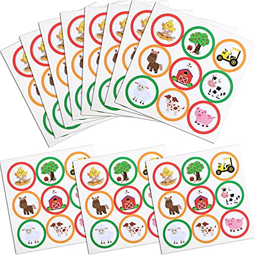180 Pièces Autocollants Animaux de Ferme Étiquettes Thème des Animaux Décors de Faveur de Fête de Ferme pour Fournitures de Baby Shower Anniversaire Fête de Thanksgiving, 9 Motifs