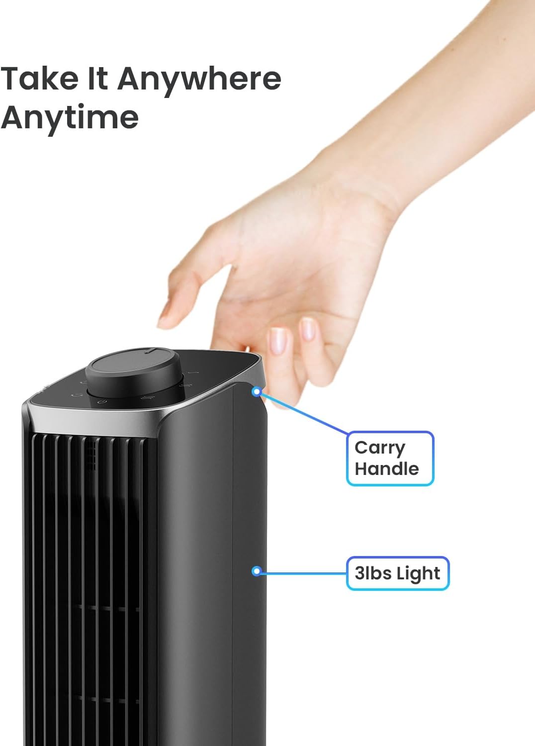 Tower Fan for Bedroom, 23ft/s Quiet Cooling Fan, 70° Oscillating Floor Fan,3 Speed,13 Inch Bladeless fan for Bedroom, Oscillating Table Fan