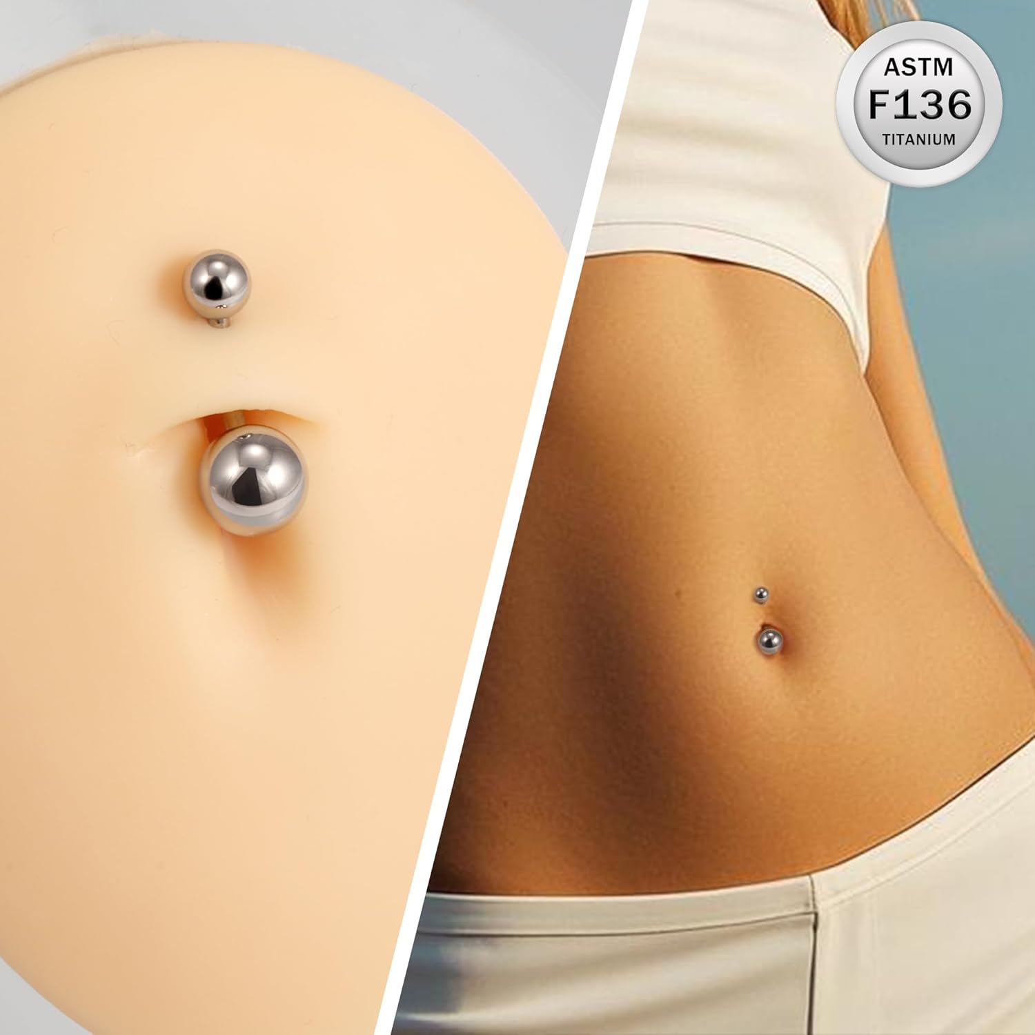 Ruifan ASTM F136 Titanium Belly Button Rings 16G 14G Ball Belly Navel Rings 8mm 10mm 12mm 14mm Bar Body Piercing Jewelry Navel Ring With 1PCS Curved Piercing Taper - Image 3