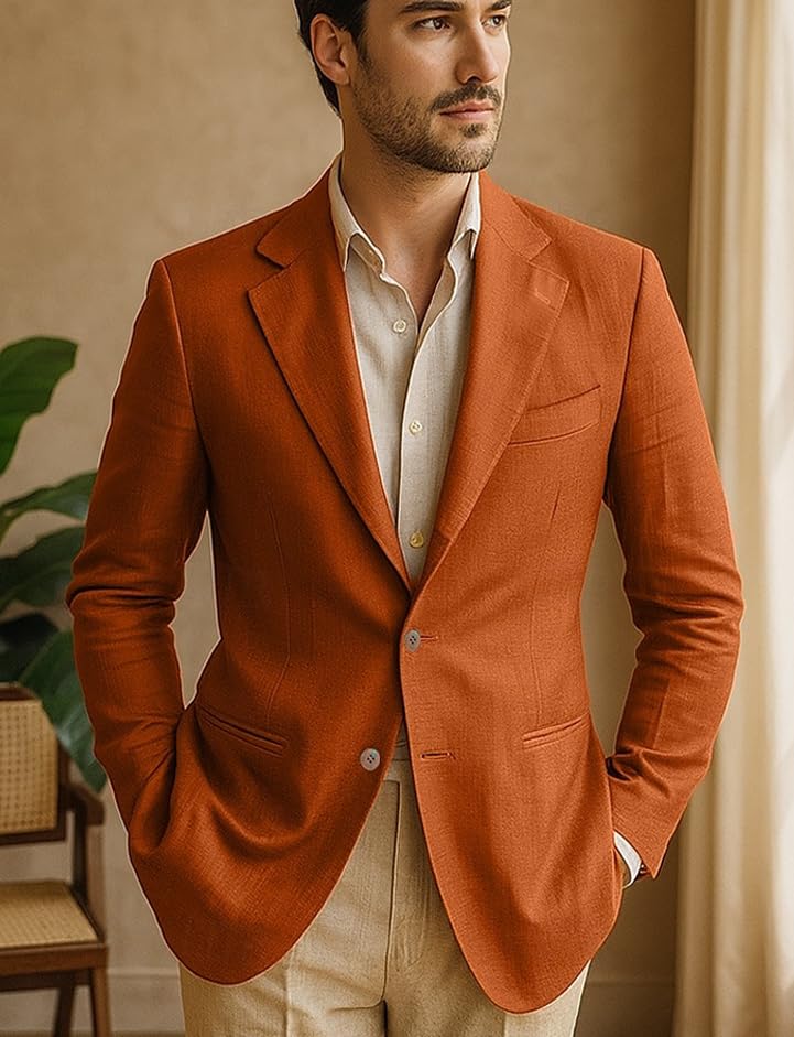 VENNYNG Men's Linen Blazer Dress Coat Lightweight Suit Jacket Summer Spring Single Breasted Two Buttons2