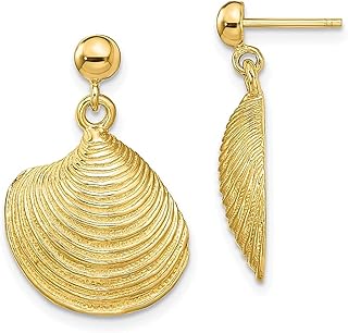 Ouro amarelo 10 k texturizado molusco concha do mar sereia jóias náuticas pingente lustre poste brincos vida animal joias finas para mulheres presentes para ela, Cristal Ouro amarelo Concha