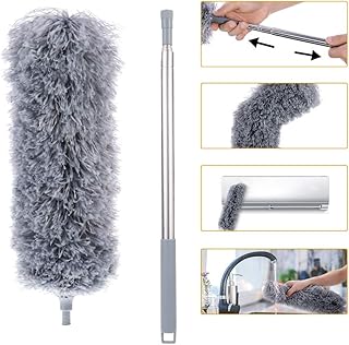 girldate 伸縮掃除モップ 曲がるモップヘッド 高所掃除 ブラシ マイクロファイバー 超ロングはたき ほこり除去 257cmまで伸縮 取り外し可能 長さ調整可能 年末 大掃除 煤払い (グレー)