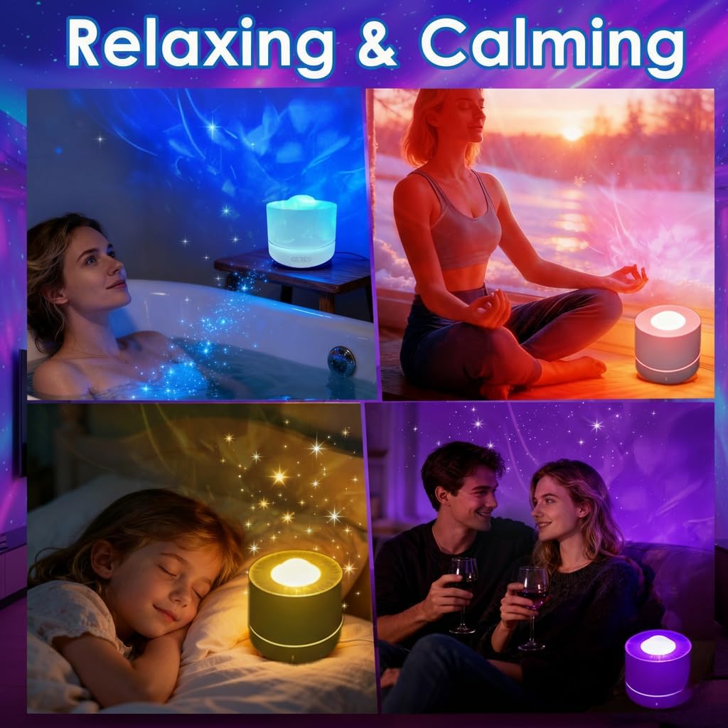 Northern Lights Projector,Ocean Wave & Aurora Galaxy Light with 12 Color Patterns RGB LED Mood Lighting for Bedroom,Suitable as for Women,Children,Teenagers and Girls（Black）