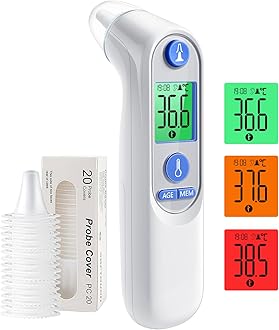 Ear Thermometer for Baby Adults, Digital Infrared with Age Precision, Color-Coded Display, 21 Disposable Caps