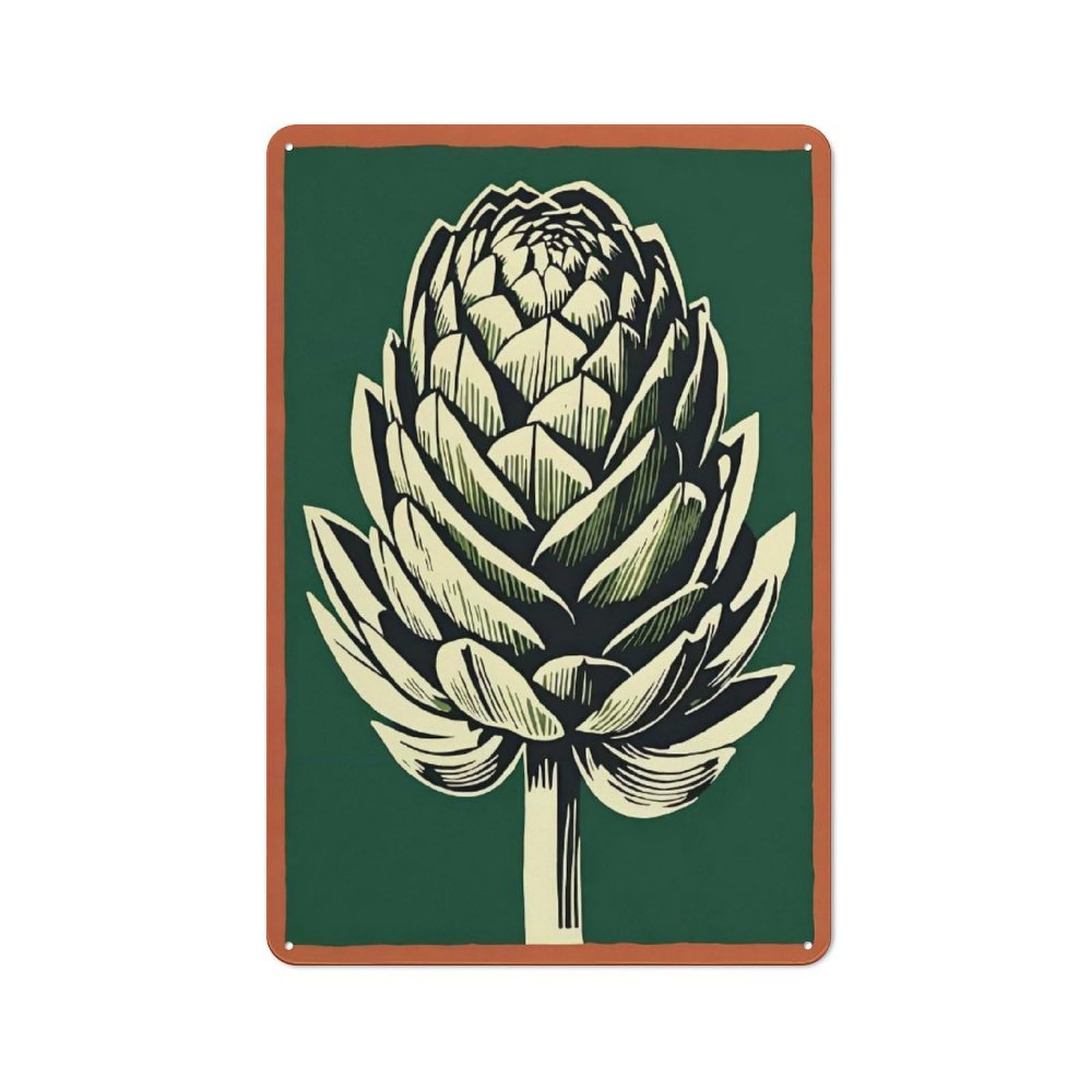 Vintage Green Artichoke Industrial Metal Wall Decor 30x20cm, Tin Sign for Workshop, Basement, Shed Or Games Room