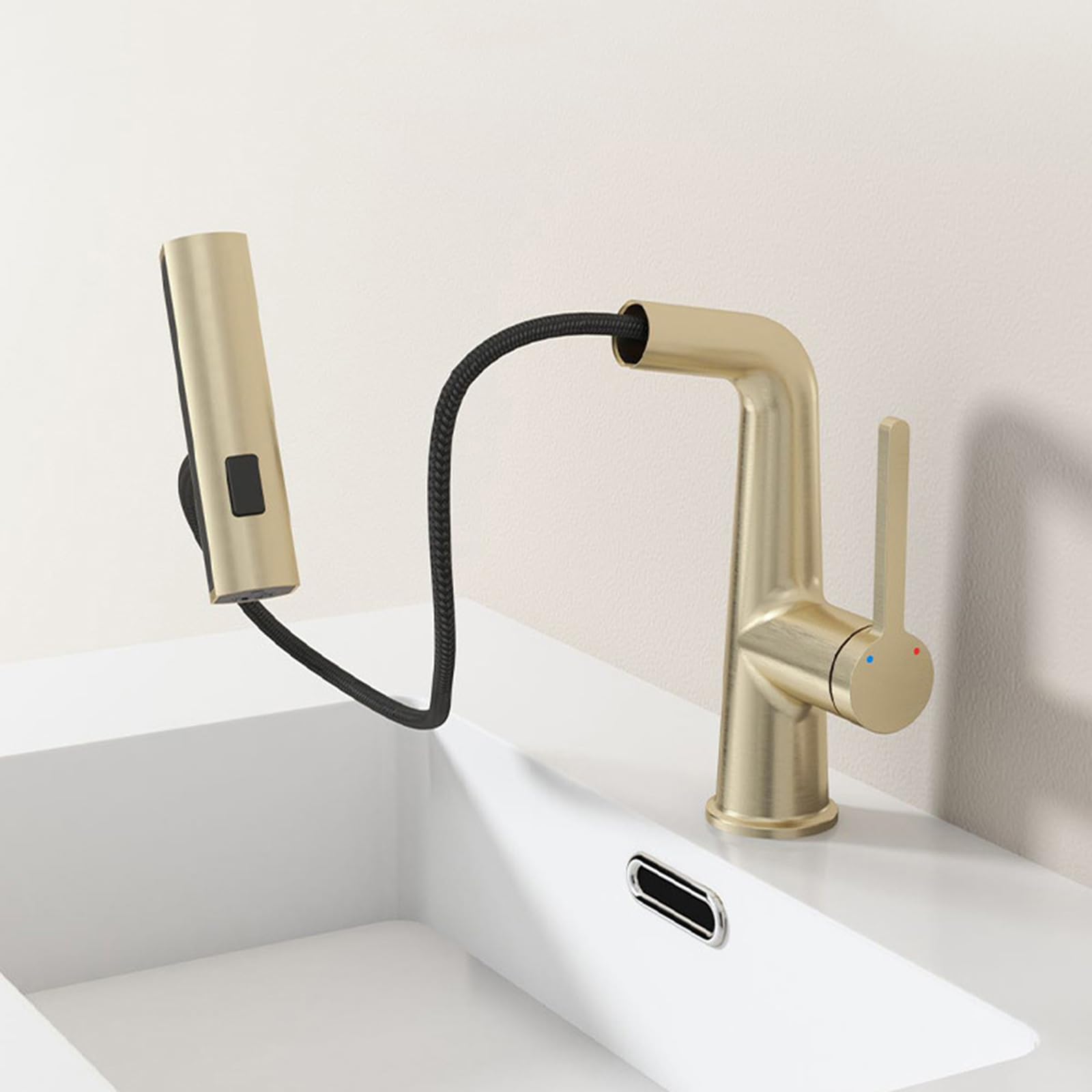 Generico Rubinetto da Bagno Rubinetto Estraibile per Lavabo Miscelatore per Bagno Cascata Miscelatore Monocomando per Lavabo 2 modalità Bianco Latte