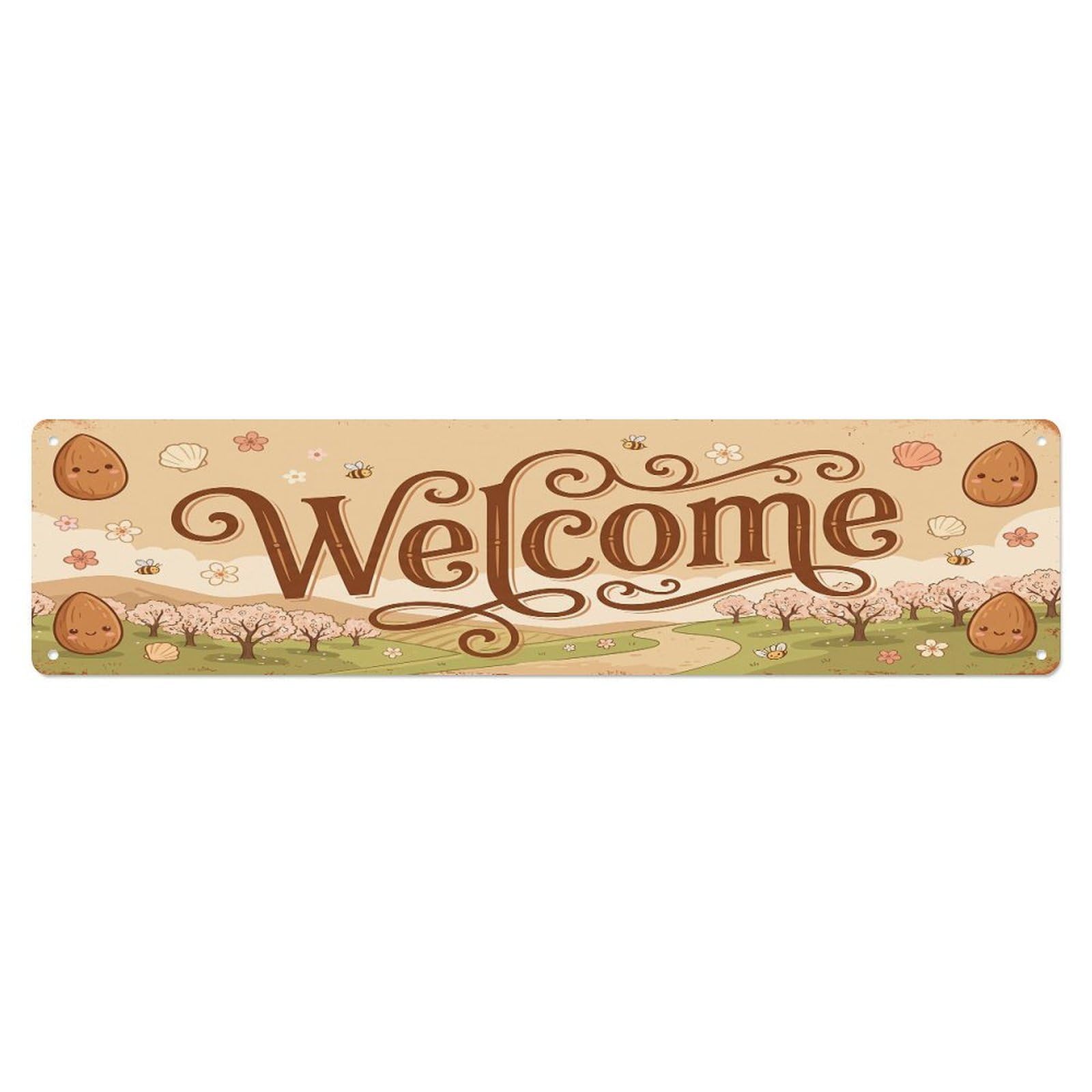 Olhnbad 4X16inch(10X40cm) Vintage Welcome Almond Smooth Metal Tin Sign